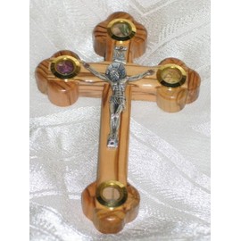 Cross Crucifix Orthodox 14 Station 4 Lens Olive Wood 5 Inch Jerusalem