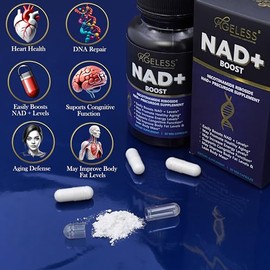 Suplementos Ageless NAD+ para mujeres y hombres | Cloruro de ribósido de nicotinamida | Dietary Supplement for Anti-Aging | Supports Energy, Focus, St