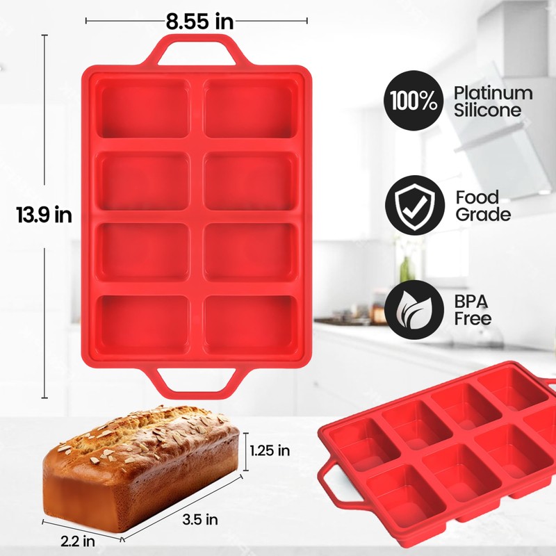 CAKETIME Mini Loaf Pans, Metal Reinforced Frame Silicone Mini Bread