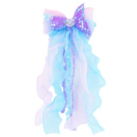 Xvbhaq Girls' Large Mermaid Inspired Bowknot Hair Bow with Shells and Fish Tail Ribbons, Handmade Hair Accessory for Kids, Toddlers Teens for Parties, Birthdays Photo Shoots