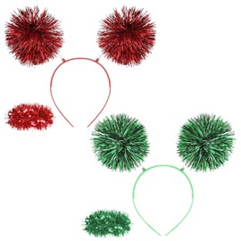 2 Pieces Shiny Silk Pom Pom Headbands, 2 Pieces Shiny Silk Bracelets, Women's Hair Accessories, Interesting Dress Props, Christmas Party Costume Decorations