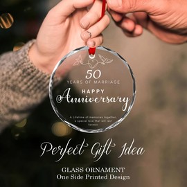Fastpeace 50th Wedding Anniversary Christmas Ornament 2024, 50th for Parents Wife Husband, Happy 50th Wedding Anniversary Crystal Ornament, Golden 50 Years of Marriage Gift for Couple