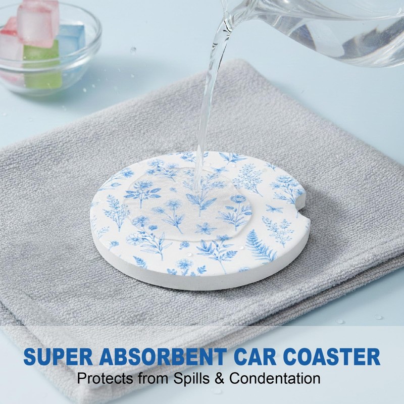 Ceramic Car Coasters, 2 Pack, 2.64" Absorbent Car Cup Holder
