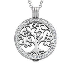 Quiges 90 cm Necklace Set Silver Stainless Steel with Crystal Pendant and 33 mm Coin Large, Crystal, Cubic Zirconia