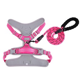 Paawpal Adjustable Dog Harness - No Pull, Reflective, Soft Padded for Small, Medium, Large Dogs - Includes Leash Pink M