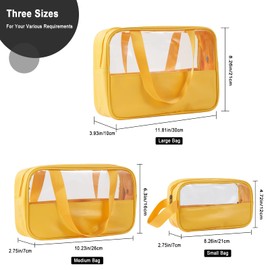 SOMIER 3 Pack/Size Waterproof Travel Toiletry Bag, Clear Cosmetic Makeup Bags PVC and Candy Color PU Splicing, TSA Approved Carry on Pouch, Portable Travel Organizer for Vacation, Bathroom, Airplane