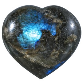 SUNYIK Natural Labradorite Heart Stone, Polished Palm Worry Stone for Anxiety Stress Relief Reiki Healing Meditation & Home Office Decoration, 200-300g