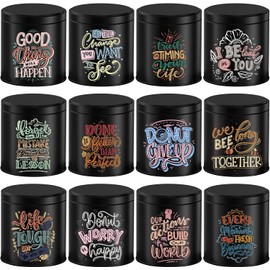 12 Pack Inspirational Black Candle Tins with Lids, 10 oz Empty Metal Tin Jars for Candle Making, Decorative Containers for DIY Crafts, Gifts & Small Business