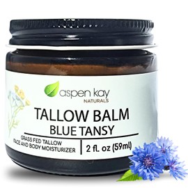 Aspen Kay Naturals Handmade Beef Tallow Moisturizer Cream (Blue Tansy) | 100% Grass Fed Beef Tallow for Skin | Tallow Balm with Natural & Organic, Herb-Infused Ingredients | Made in USA | 2 fl oz