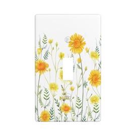 Yellow Wildflower Spring Floral 1 Gang Single Toggle Light Switch Cover Decorative Vintage Blossom Country Flower Wall Plates Outlet Electrical Faceplate Receptacle for Bedroom Kitchen Accessories