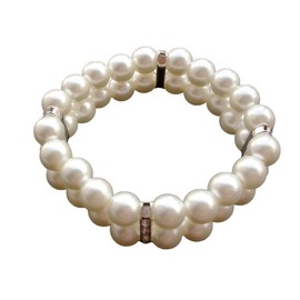 PET SHOW Fashion Two Rows Rhinestone Faux Pearl Elastic Pet Cat Puppy Small Dog Necklace Jewelry Grooming Accessories Ivory Size S Pack of 1