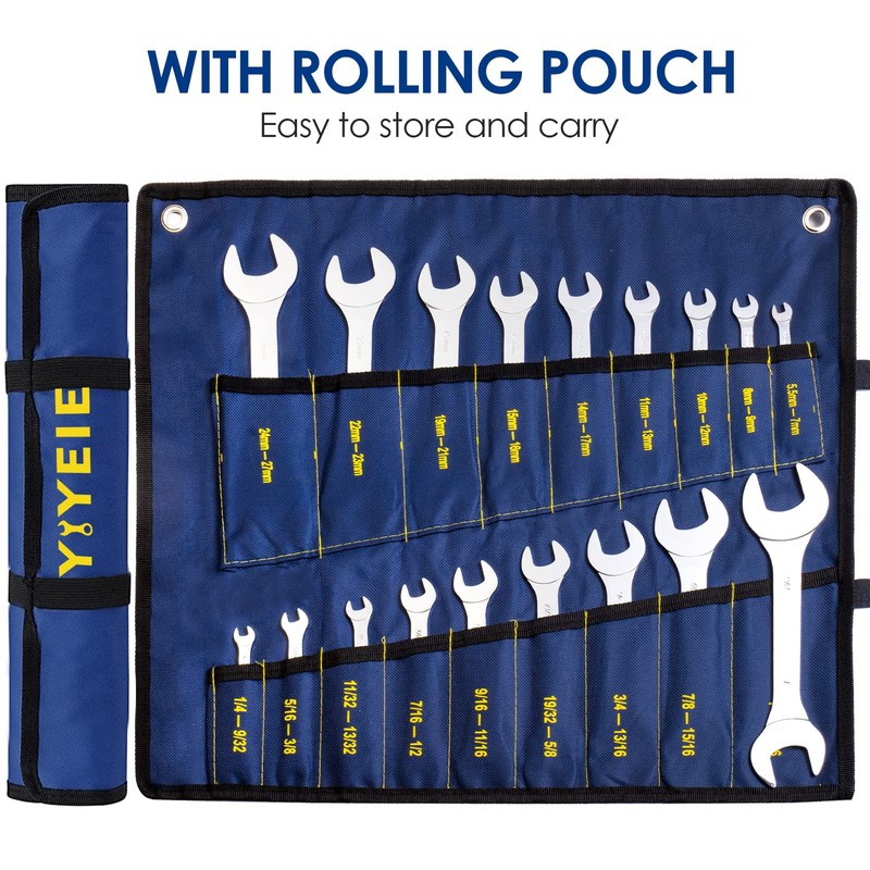 YIYEIE 18pcs Super-Thin Open End Wrench Set, Metric & SAE,