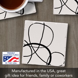 Thirstystone Black Scribbles Single Tumbled Tile Stone Coaster with Protective Cork Backing Manufactured in The USA 4" Square, Colorful, Artistic, Easily Wipes Clean