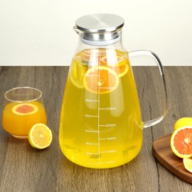 QWORK Glass Pitcher with Lid, 118 OZ Glass Water Pitcher with Precise Scale Line, Hot/Cold Water Jug, for Milk, Beverages