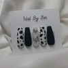 [Handmade Nail Tips] Matte Black Cow Nails - Mini Oval