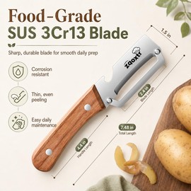 2-in-1 Multifunctional Vegetable Peeler with Bottle Opener, Wide Stainless Steel Blade and Non-Slip Wooden Handle, Kitchen Peeler for Potato, Apple,