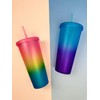 LINDACA 24oz/710ml Double Wall Gradient Colour Reusable Plastic Cup with