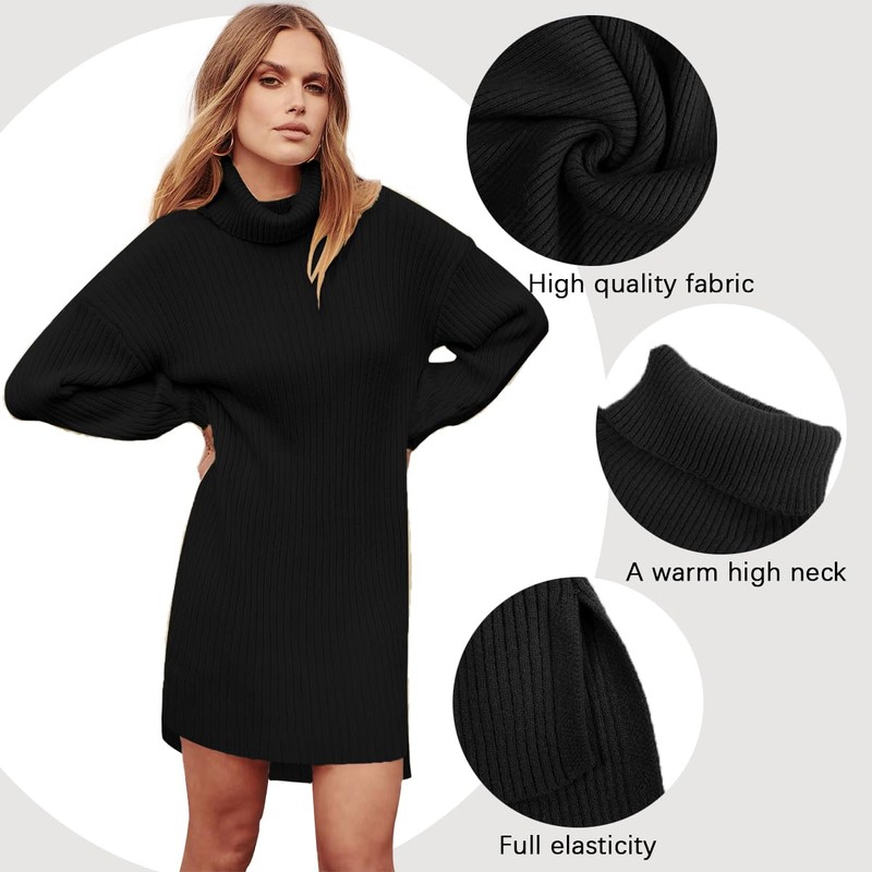 JFAN Women's Winter Dress, Long Knitted Dress, Batwing Sleeves, Knitted