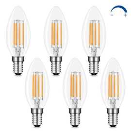 Akynite Glühbirne Kerzenform E14 Dimmbar Warmweiß 2700K, 400LM, AC 230V, C35 E14 4W Retro Filament LED Ersatz E14 40W, Deko E14 Kerze LED Dimmbar Klar Warmweiss, 6er-Set