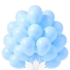 VS 50 Balloons Light Blue Pastel 30 cm Natural Latex Biodegradable Environmentally Friendly Inflatable Air Helium Water for Baby Shower Christening Birthday Graduation Wedding Arch Boys Girls