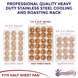 KITCHENATICS Half Sheet Cooling Racks for Cooking and Baking, Stainless Steel Wire Rack for Baking Sheet, Bacon Rack for Oven, Heavy-Duty Wire Cookie Cooling Rack fits Half Sheet Pan, 11.8 x 16.9 IN