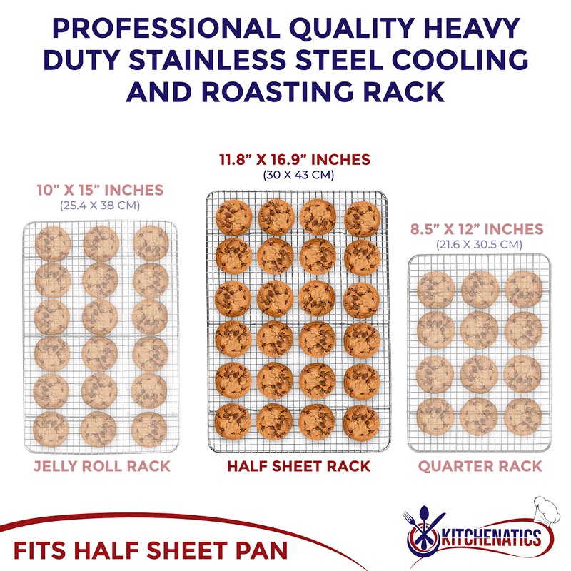 KITCHENATICS Half Sheet Cooling Racks for Cooking and Baking, Stainless