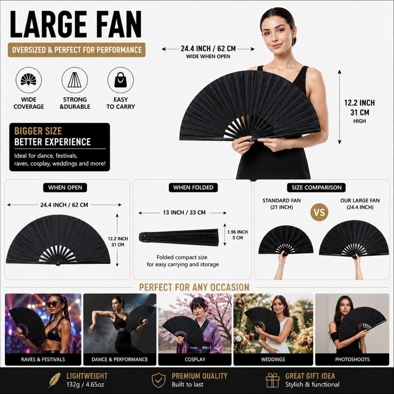 NOIMTTY Large Portable Folding Clacking Fans For Line Dancing -