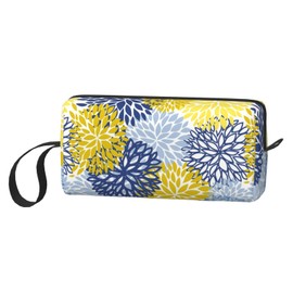 JKJOJIA Blue Yellow Flower Abstract Floral Makeup Bag Organizer Small Cosmetic Bags Portable Travel Toiletry Bag With Handle Simple Accessories Storage Zipper Pouch For Women Girl