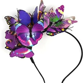 Costume Bay Butterfly Headband Headpiece Hair Accessory Hairband Cute Headwear Ornament Colorful Band Whimsical Hair Jewelry Motif Trendy Nature-inspired Christmas (Purple, ONE)