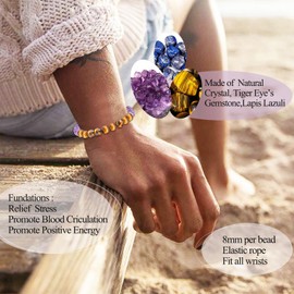 Anxiety Relief Crystal Bracelet, 8mm Natural Healing Gemstone Bracelets Beaded Bracelet, Crystal Chakra Bracelets Good Luck Jewellery Gifts for Women Girls Friend (Anxiety)