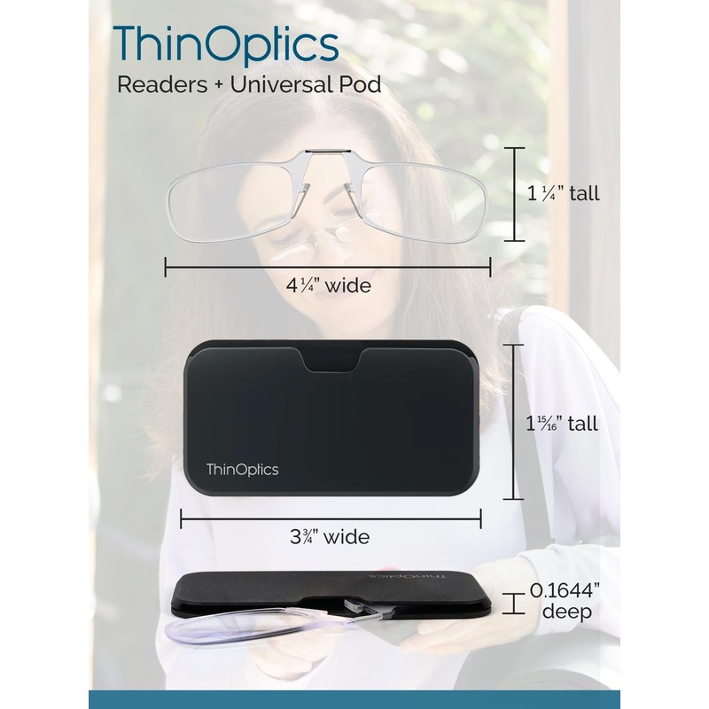 ThinOptics Universal Pod Rectangular Reading Glasses, Purple Frames/White Case, 1.5