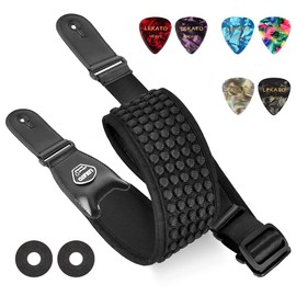 LEKATO Guitar Strap, Bass Strap, Cotton, With Air Cushion, 3.7 inches (9.5 cm) Wide, Stress Relief, Includes 6 Picks and 2 Strap Locks, Black