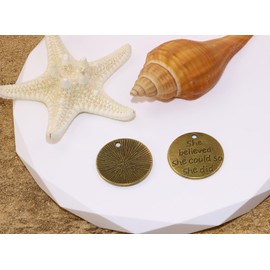 PPhtony Metal She believed she could so she did DIY Message Pendant Charms for Bracelet Earring Necklace Keychain Jewelry Making Cards Scrapbook Gift Christmas Ornaments, 24PCS (Bronze)