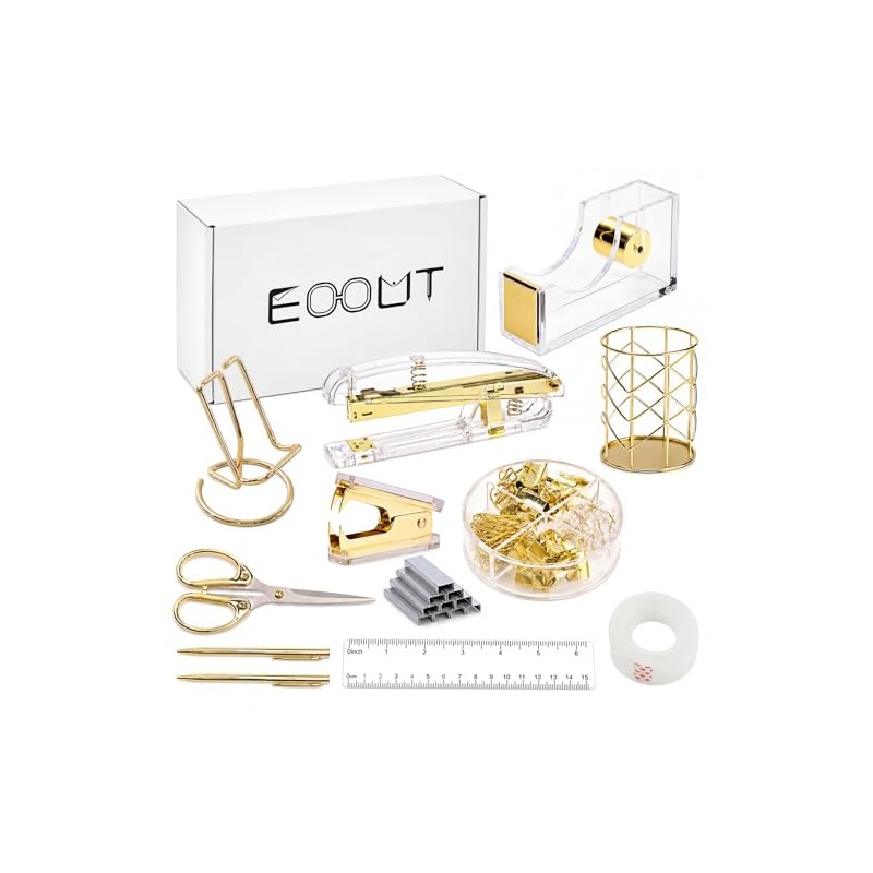 EOOUT Gold Office Supplies Set - Complete Desk Accessories
