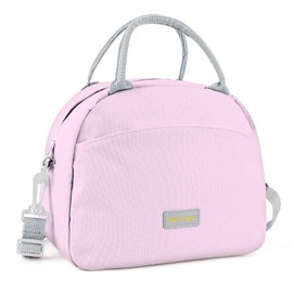 Linkidea Lunch Bag for Adult, Canvas Insulated Lunch Bag with Two Carrying Mode, Large Capacity Lunch Tote Bag with Zipper Fits Daily Use, Compatible with Bentogo/LunchBots/EasyLunchboxes (Pink)