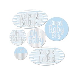 Welcome Baby Foil Cutouts - Blue, White and Silver