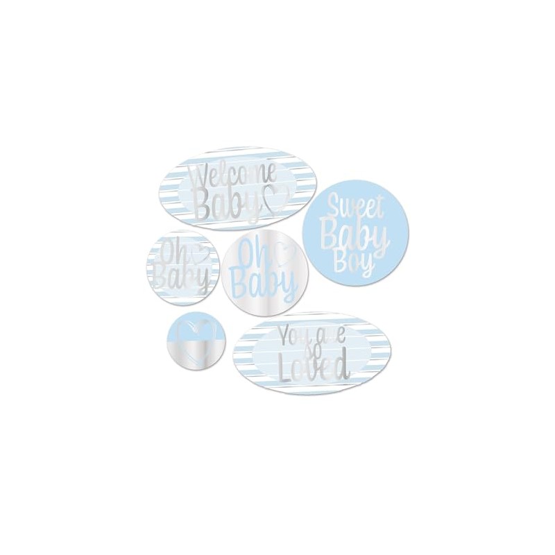 Welcome Baby Foil Cutouts - Blue, White and Silver