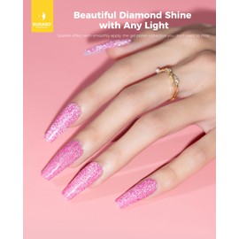 BURANO Reflective Glitter Gel Nail Polish, Hot Pink UV LED 7.3ml Sparkle Nail Polish Holographic Glitter Gel Curing Need for DIY Home S13