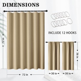 Beige Waffle Textured Cloth Shower Curtain Set, Khaki Modern Solid Bathroom Window Waterproof Shower Curtains for Bathroom Decor