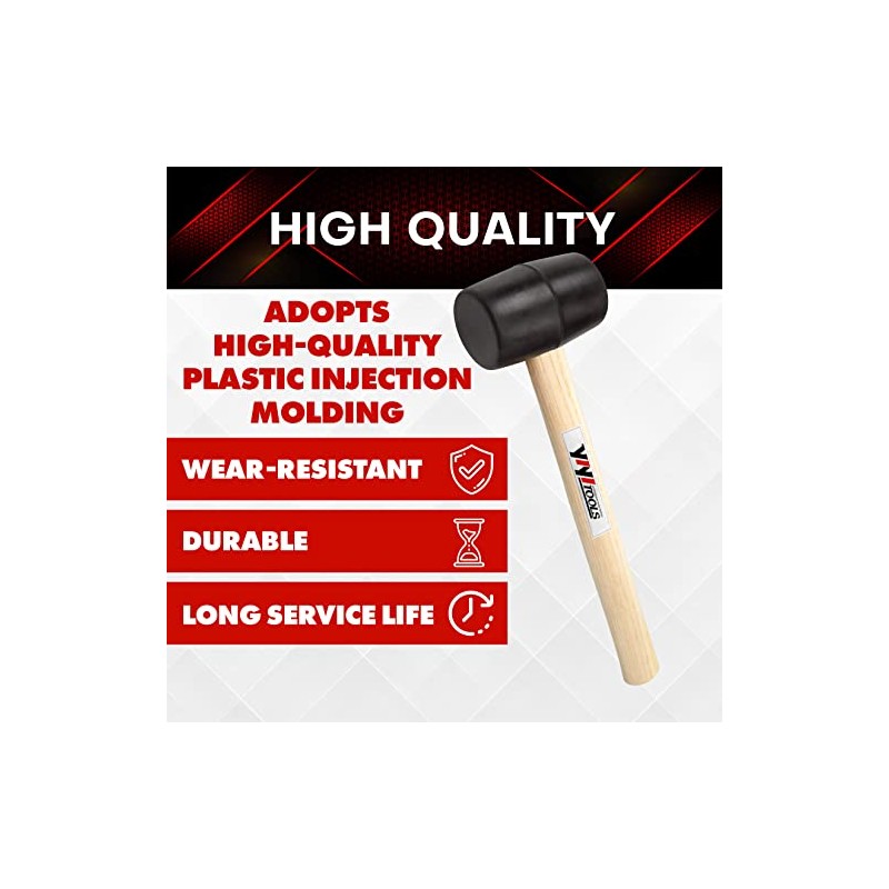 YIYITOOLS YY-2-005 Rubber Mallet Hammer With Wood Handle–8-oz, black