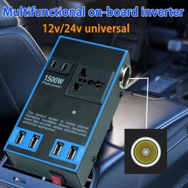 KIMISS Car Power Inverter 12V 24V to 110V 220V 1500W Car Converter Inverter Metal Multifunctional Truck Home Outlet Power Converter