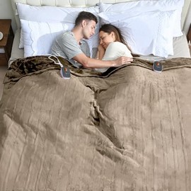 Fantico Electric Blanket Queen Size, Dual Control Heated Blankets (84"x90") 10 Heat Settings & 0.5-12H,Adjustable Timer, Cozy Velvet Reversible, Overheat Protection,ETL Certified, Machine Washable