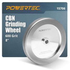 POWERTEC CBN Grinding Wheel 8 Inch 600 Grit, 1-1/4" Wide, 5/8" Arbor – 4-in-1 CBN Sharpening Wheel with 1/4" Radius Edge and Side Face for Bench Grinder (15706)