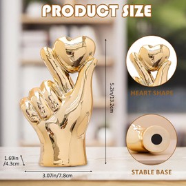 Runziti Gold Heart Hand Sculpture, Modern Ceramic Love Finger Statue for Living Room, Office, Bookshelf, or Coffee Table Decor Gift