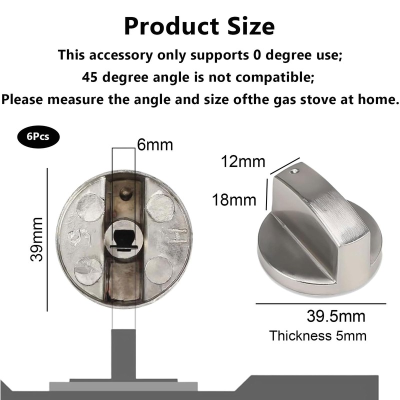 6 Pcs Cooker knobs Gas Stove Knob 6MM Universal Cooker