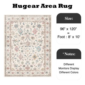 HUGEAR 8x10 Colorful Retro Floral Washable Area Rug for Living Room