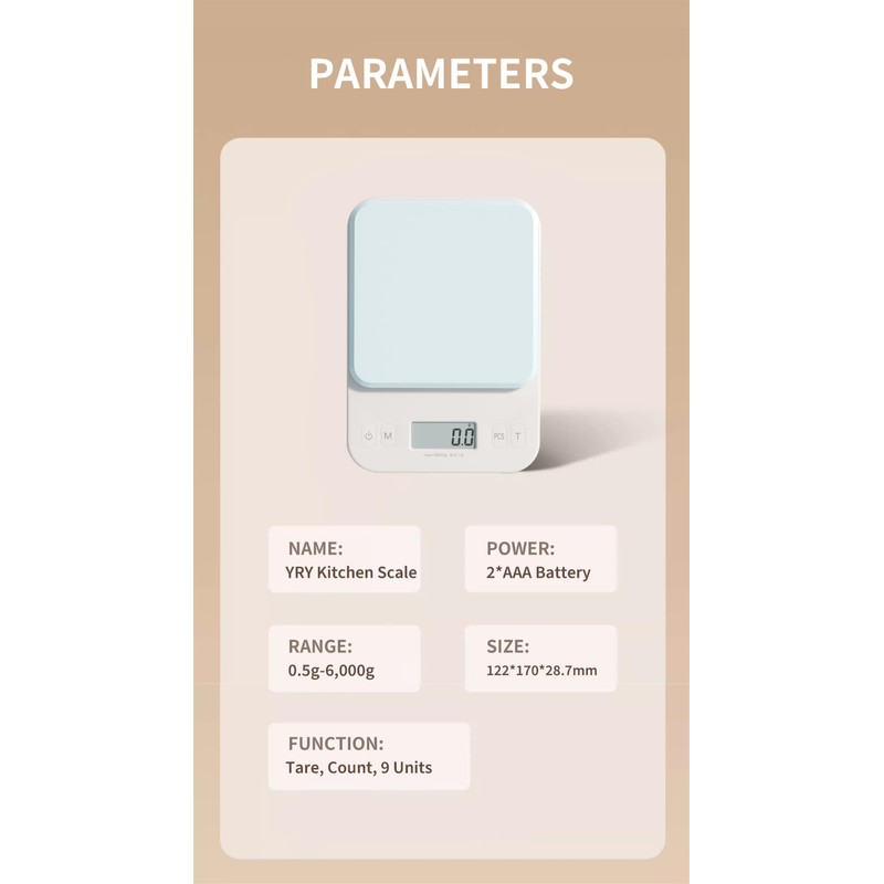 YRY White Elf Pro Digital Kitchen Scale 6kg/0.1g - Ultra