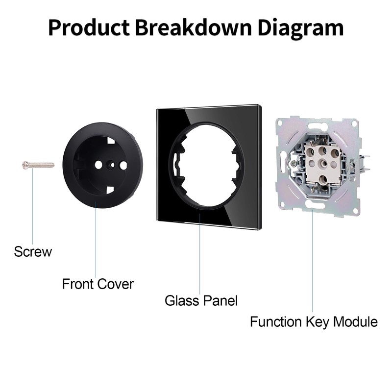 JIMEIDA Socket Glass Black with Hook 16 Amp Schuko Socket