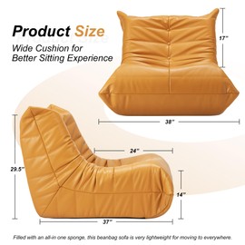 Hobestluk Bean Bag Chair Giant Bean Bag Sofa Memory Foam Bean Bag Chairs for Adults, Bean Bag Couches Faux Leather Bean Bag Chairs for Living Room Bedroom Dorm Office (Yellow)