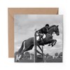 1 x Greeting Card BW - Chestnut Horse Jumping -